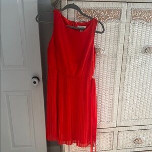 Red Sleeveless Pleated Dress